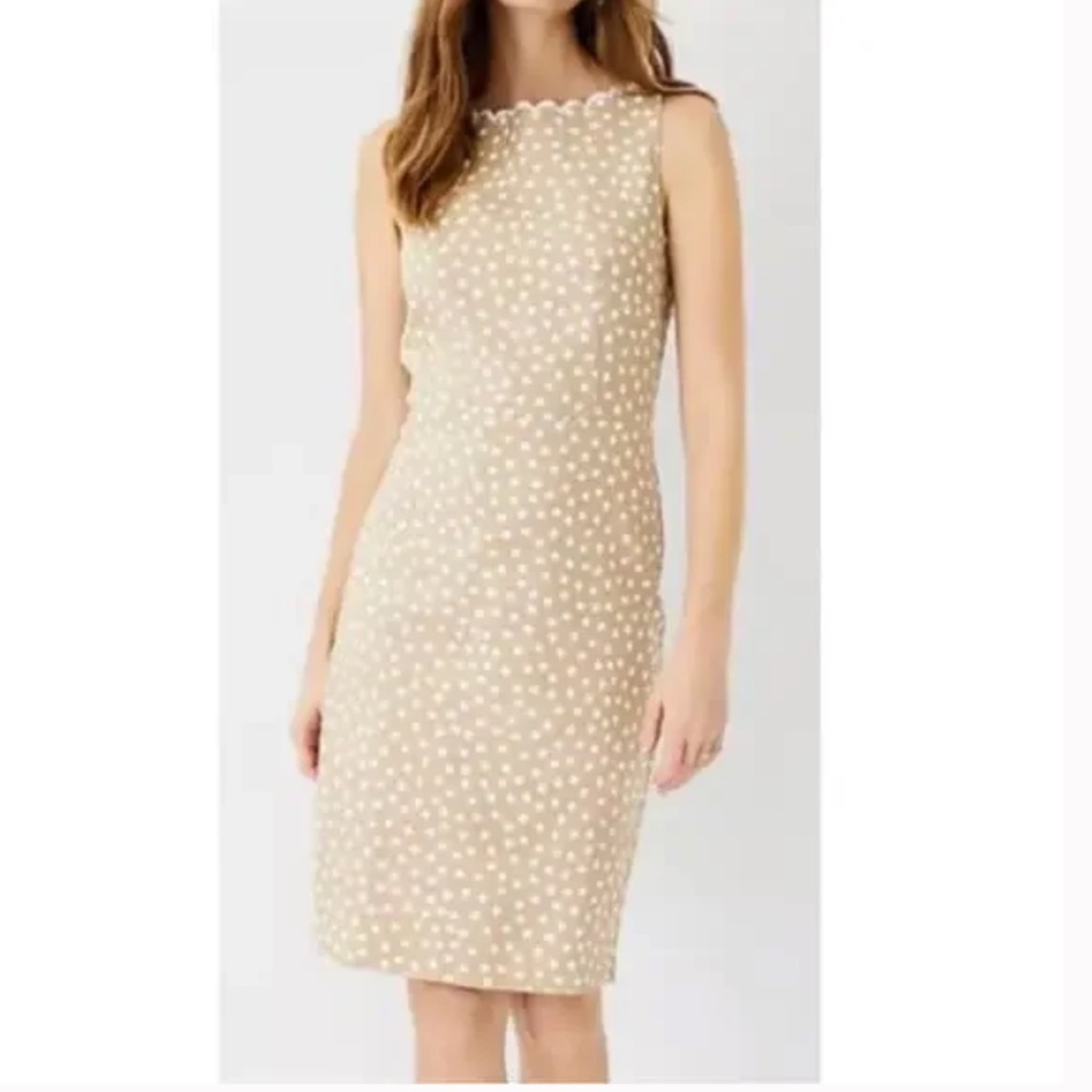 Ann Taylor Dotted Scallop Neck Sheath Midi Dress